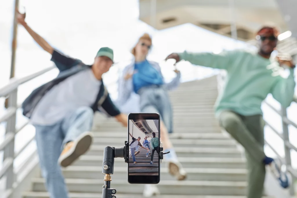 Group filming a social media trend.