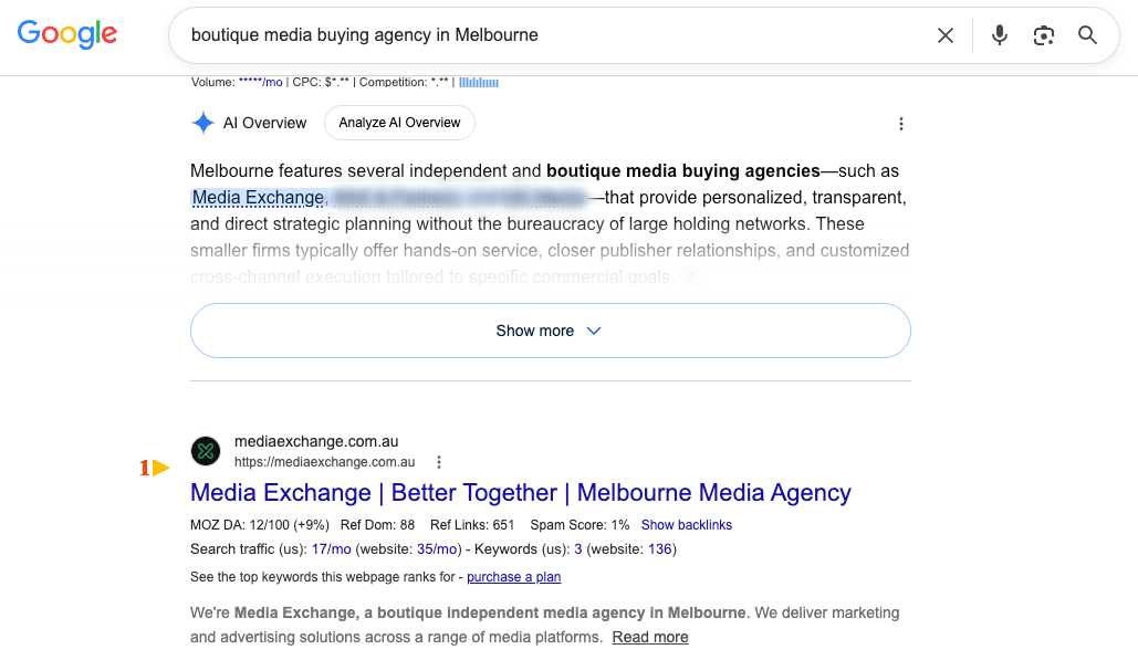 Google AI Overview search results