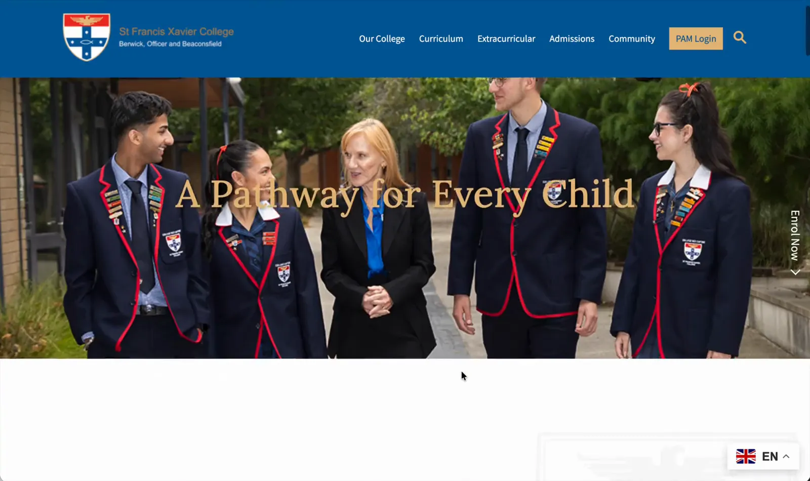 St Francis Xavier College website, scrolling through the home page