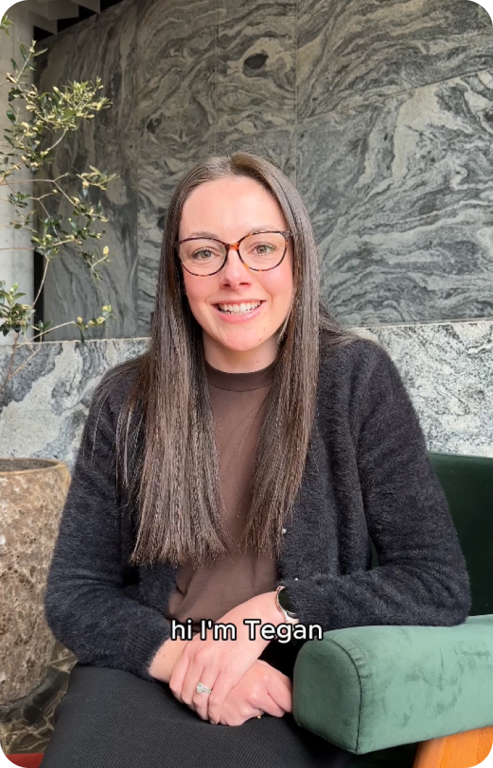 Tegan Distel seated in the 1800 We Store It office