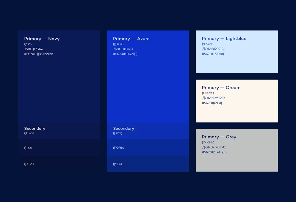 BTD Lawyers colour palette: primary navy, azure, light blue, cream and grey swatches