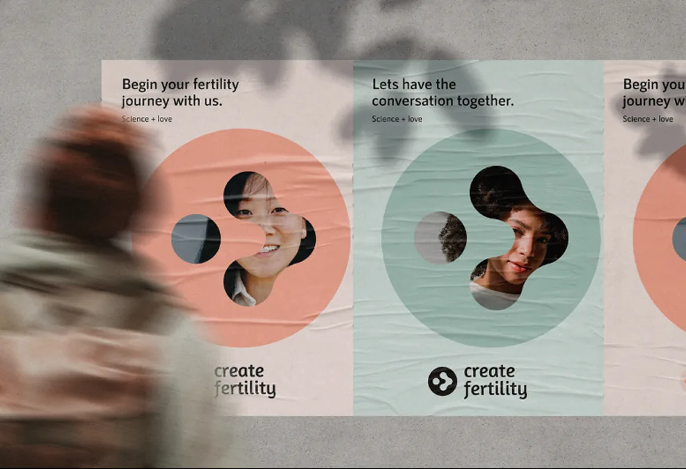 Create Fertility posters on a wall: “Begin your fertility journey with us” and “Let’s have the conversation together”