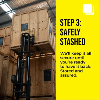 Carousel card: “Step 3: safely stashed.”