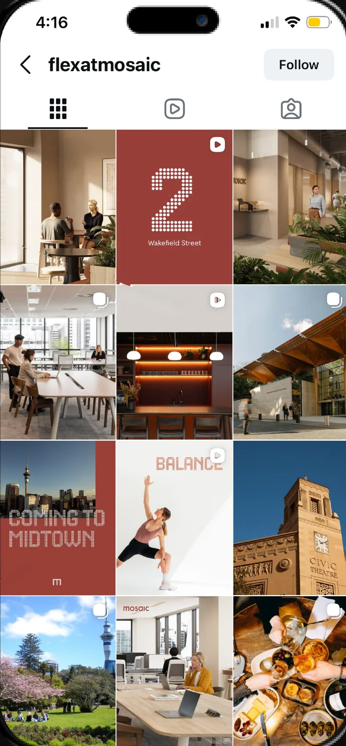 Instagram profile grid for @flexatmosaic