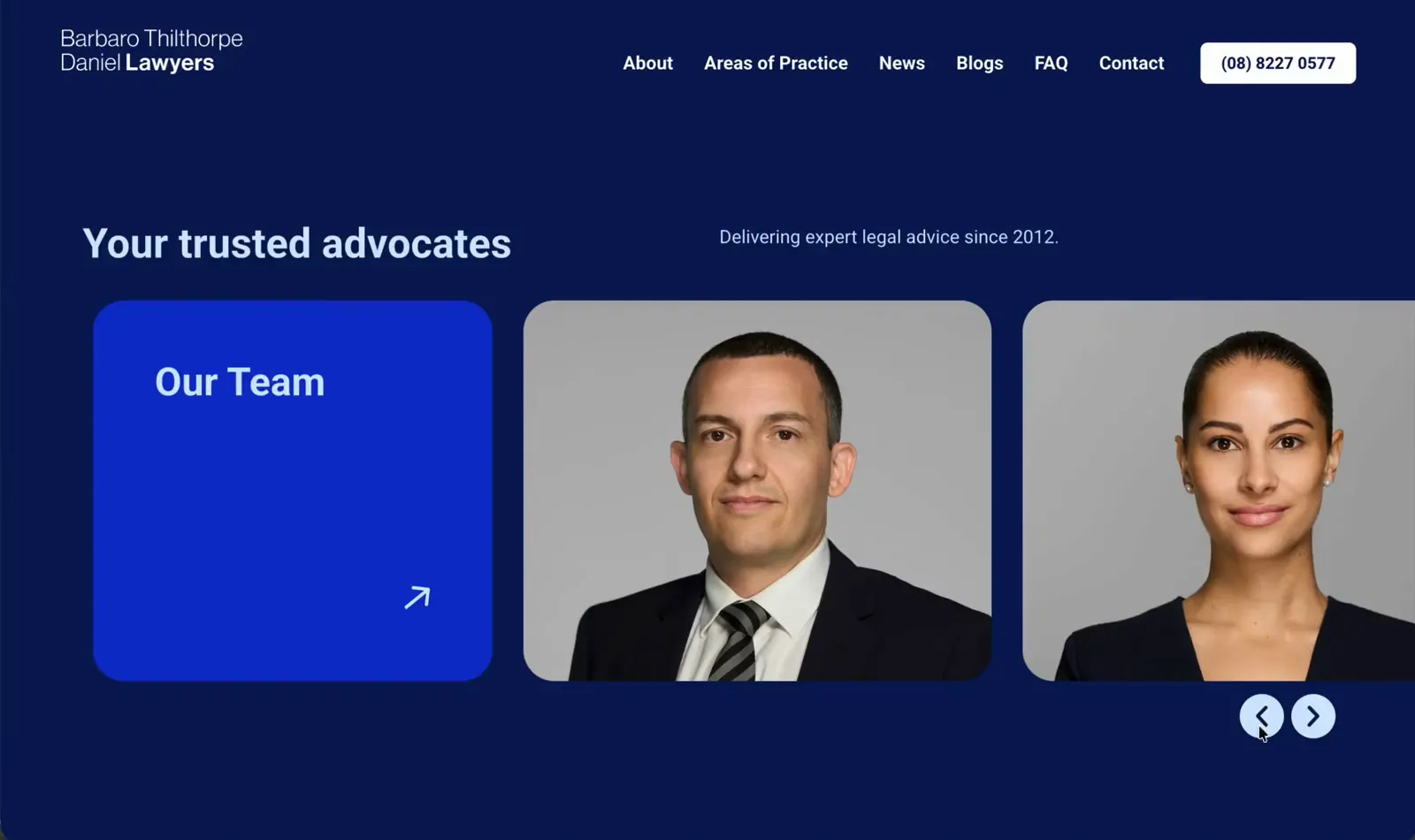 BTD Lawyers website, scrolling through the home page