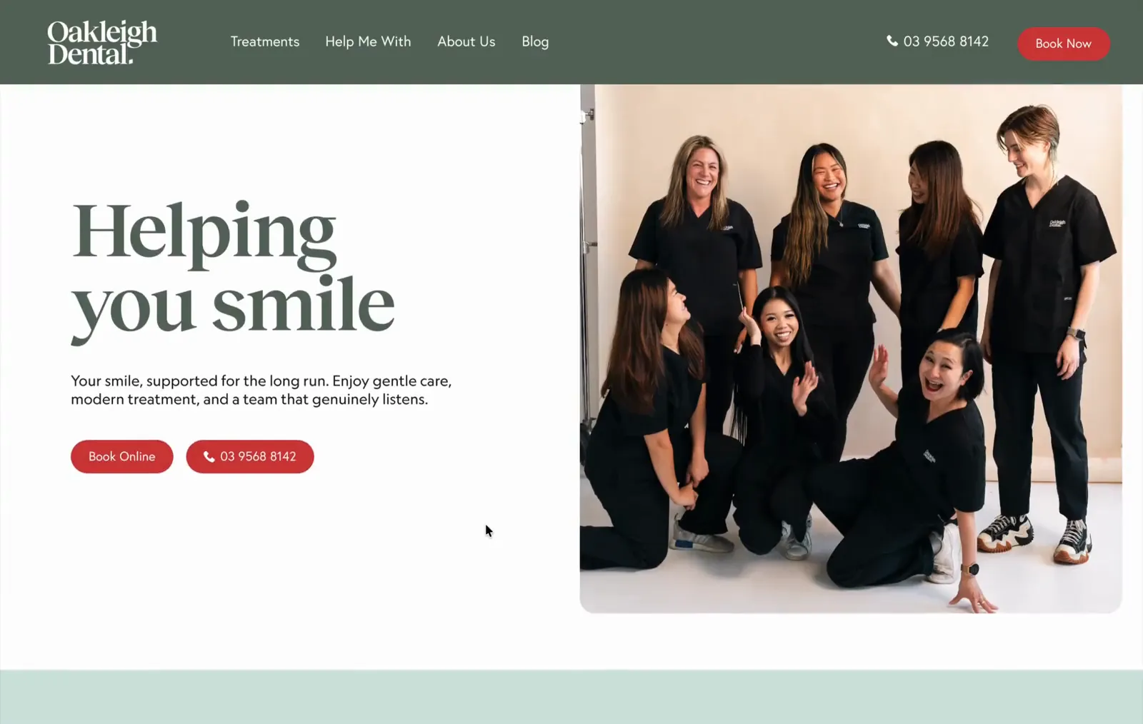Oakleigh Dental website, scrolling through the home page